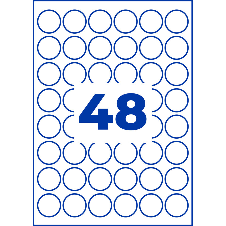 Universaletiketten, rund, ø 30 mm, A4, 480 Etiketten / 10 Bögen, weiß AVERY ZWECKFORM 6223-10 AVERY ZWECKFORM 6223-10 permanent