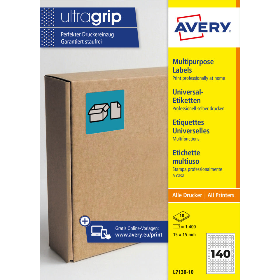 Universaletiketten, 15 x 15 mm, PPWR, permanent, Papier, 1.400 Stück, weiß AVERY ZWECKFORM L7130-10 AVERY ZWECKFORM L7130-10 permanent