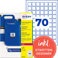 Universaletiketten für QR-Code, 25 x 25 mm, permanent, Polyester, 1.400 Stück, weiß AVERY ZWECKFORM L7074-20 AVERY ZWECKFORM L7074-20 permanent
