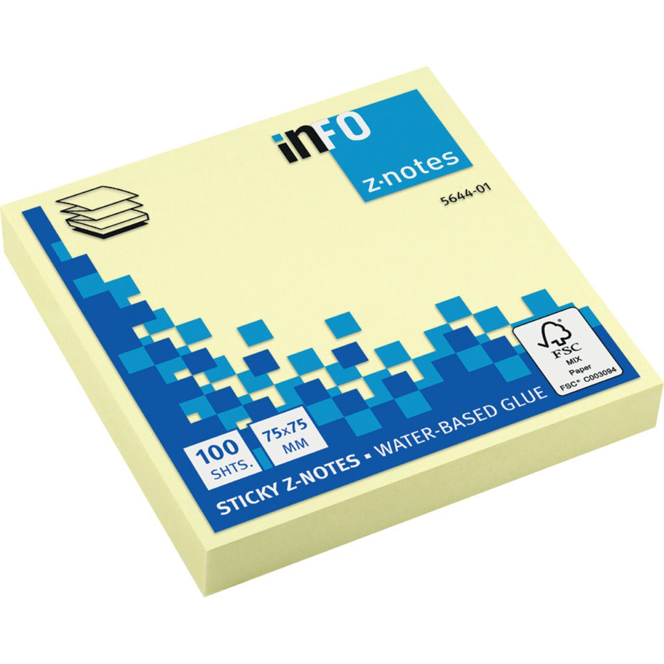 Haftnotiz Z-Notes, 75 x 75 mm, 100 Blatt, gelb GLOBAL NOTES 5644-01