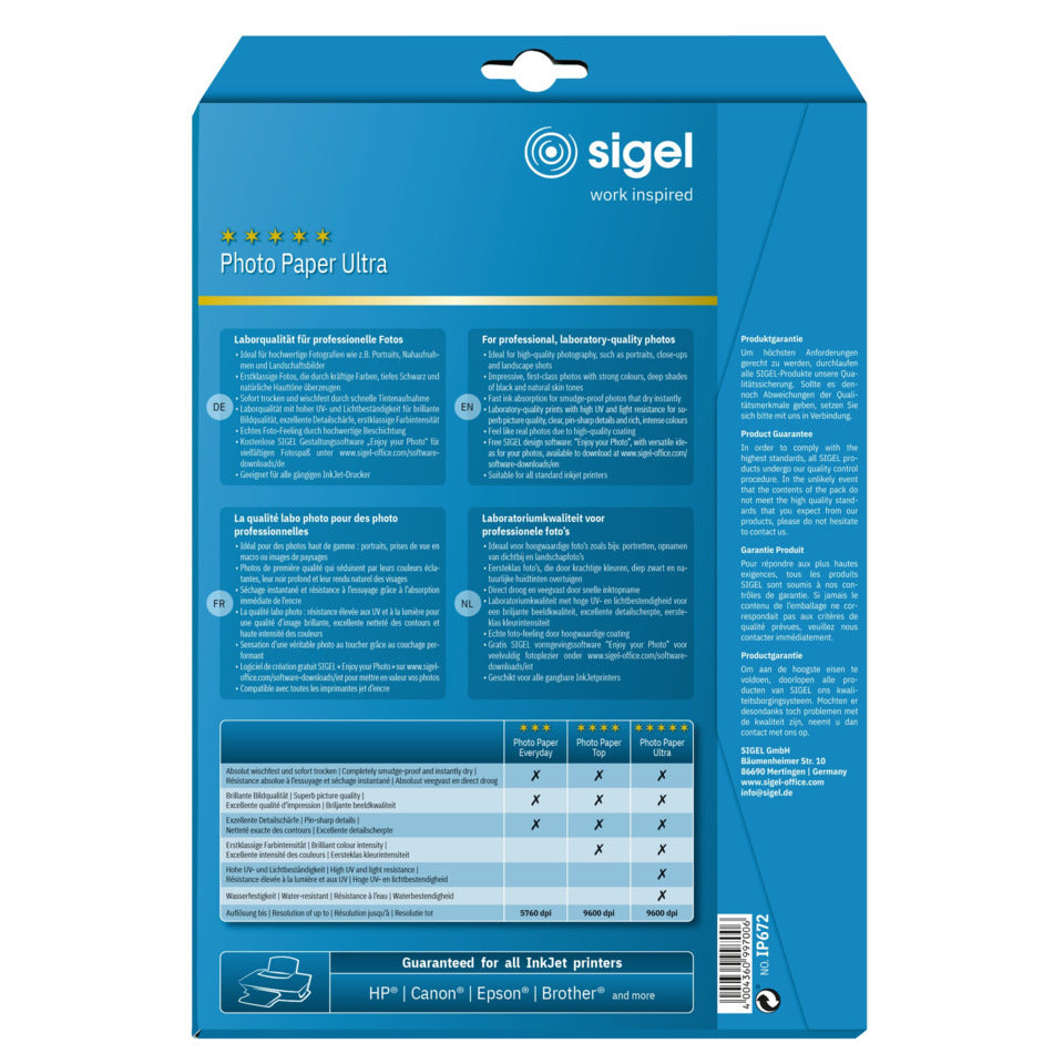 Inkjet Fotopapier Ultra, A4, 260g/m², 20 Blatt, matt SIGEL IP672 SIGEL IP672 matt 20BL 260g