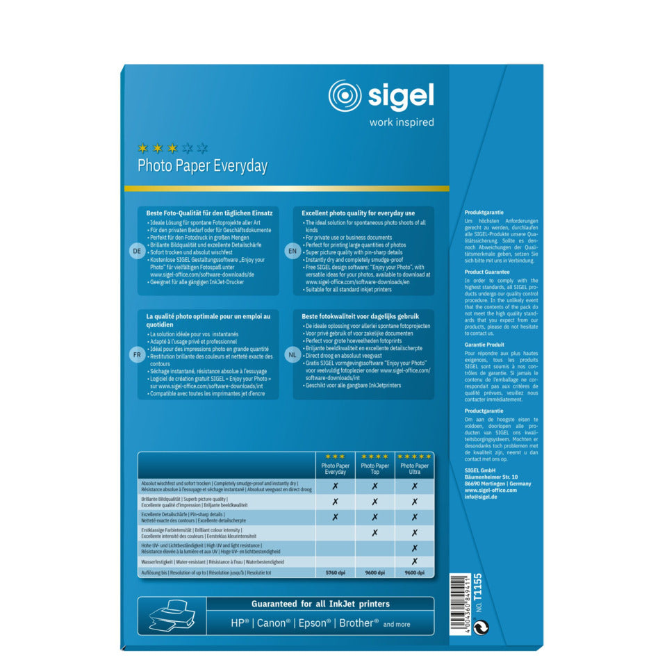 Inkjet Fotopapier Everyday, A4, 20+20 Blatt, weiß SIGEL T1155 SIGEL T1155 A4