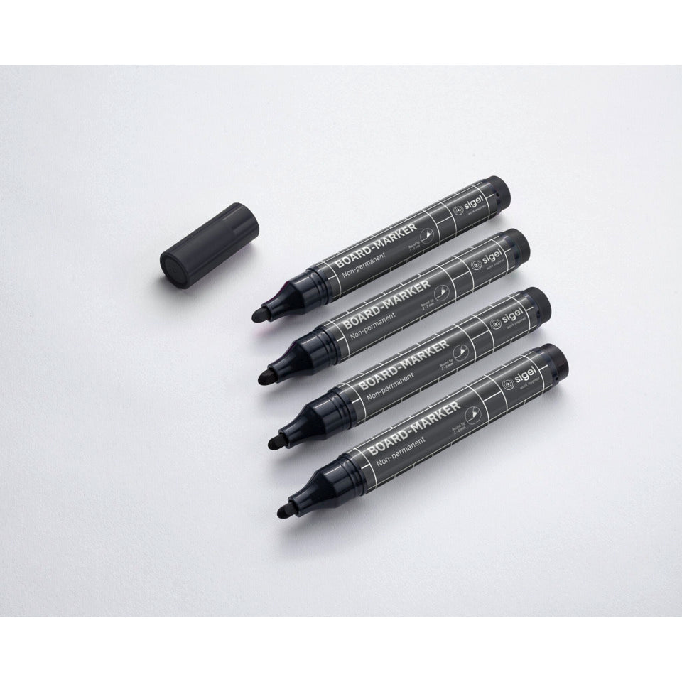 Boardmarker, 2-3mm, Rundspitze, 4 Stück, schwarz SIGEL BA012 SIGEL BA012 2-3mm