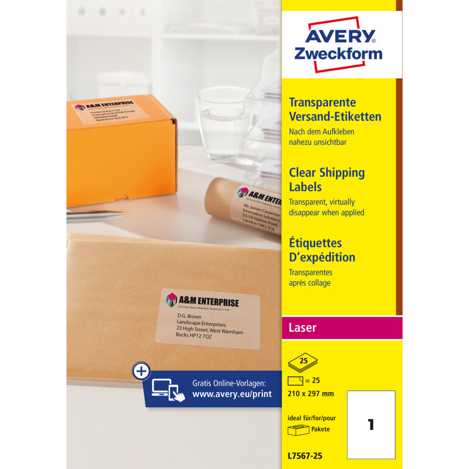 Versandetiketten, 210x297mm, 25 Stück, transparent AVERY ZWECKFORM L7567-25 ZWECKFORM L7567-25 25ST
