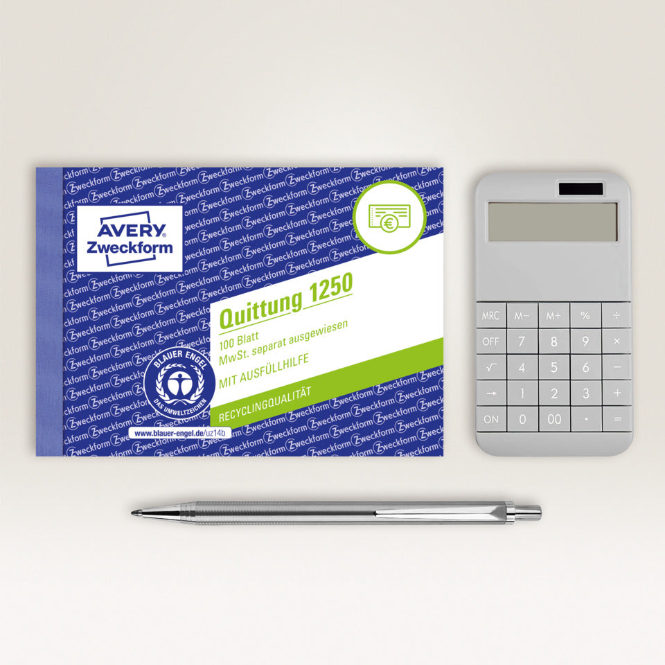 Quittung MwSt. separat ausgewiesen, A6 quer, Papier, 100 Blatt AVERY ZWECKFORM 1250 ZWECKFORM 1250 m.Mwst.Nachw