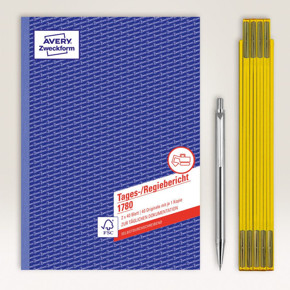 Tages-/Regiebericht, A4, selbstdurchschreibend, 2x40 Blatt AVERY ZWECKFORM 1780 ZWECKFORM 1780 2x40Bl