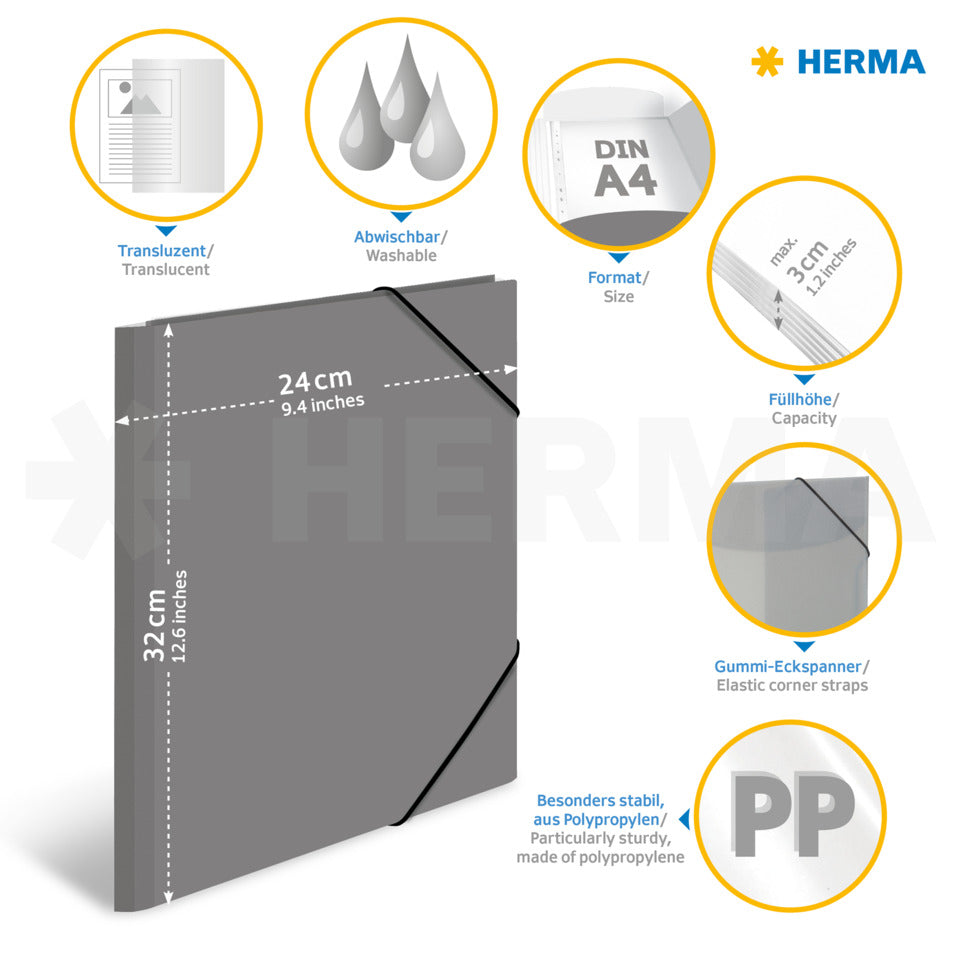 Sammelmappe, A4, PP, transluzent/hellgrau HERMA 19582 HERMA 19582 grau