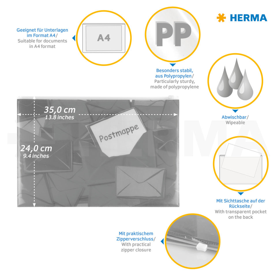 Postmappe, A4, PP, gelb HERMA 20000