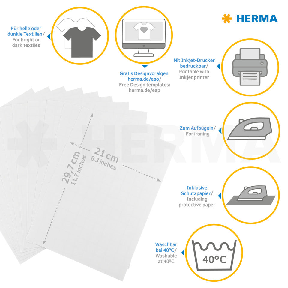 Inkjet Bügelfolie, A4, 10 Blatt für dunkle Textilien HERMA 4527 HERMA 4527 für dunkle und schwarze Text