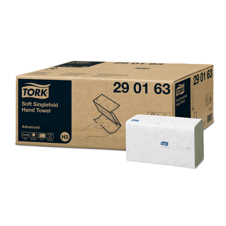 Falthandtuch Advanced V-Falz System H3, 2-lagig, 3750 Stück, weiß TORK 290163 TORK 290163 V-Falz 2-l