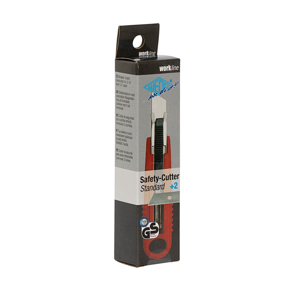 Cutter Safety Standard, Trapezklinge, automatischer Klingenrückzug Rechtshänder/Linkshänder, Kunststoffgehäuse, inkl. 2 Ersatzklingen, rot WEDO 78800 WEDO 78800 Standard
