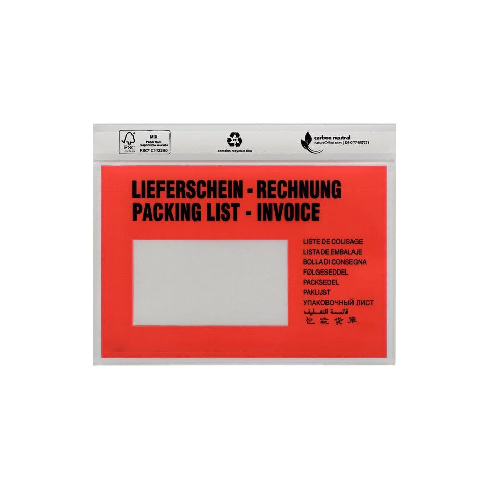 Begleitpapiertasche C6, mit Druck, Lieferschein/Rechnung, Oberfolie: LDPE 40 my, 250 Stück UNIPACK 986264 UNIPACK 986264 522V0005008